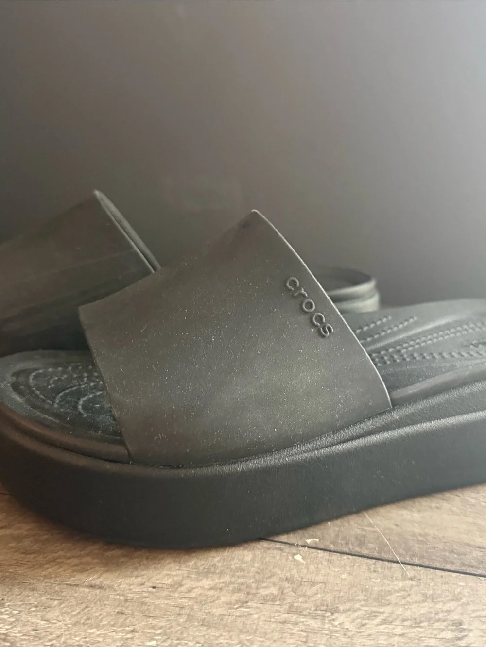 CROCS Women's Black Slide Wedge Sandals never worn
